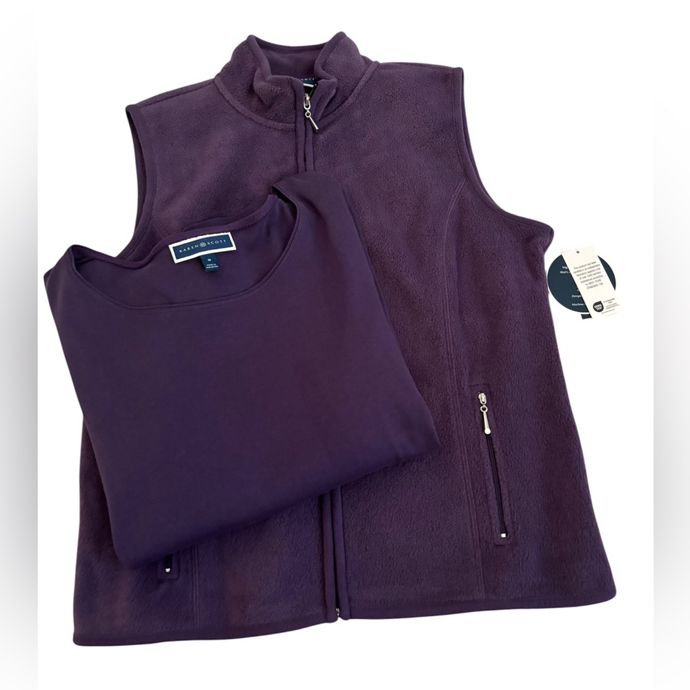 NWT Karen Scott Purple Sleeveless Fleece Vest and Top Set